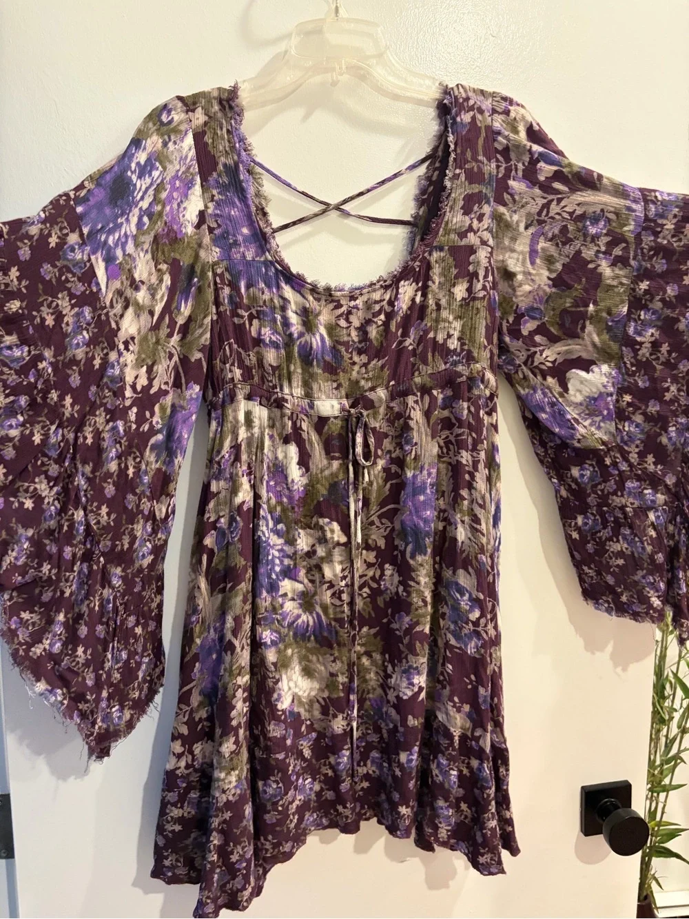Free People Purple Floral Long Sleeve Boho Dress